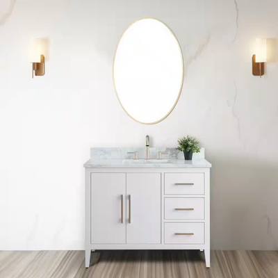 Vanity Art 42 in. W x 22 in. D x 34 in. H Single Sink Bathroom Vanity Cabinet in White with Engineered Marble Top