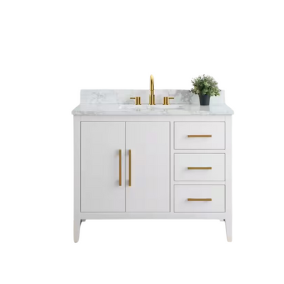 Vanity Art 42 in. W x 22 in. D x 34 in. H Single Sink Bathroom Vanity Cabinet in White with Engineered Marble Top