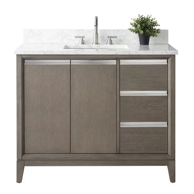 Vanity Art 42 in. W x 22 in. D x 34 in. H Single Sink Bathroom Vanity in Driftwood Gray with Engineered Marble Top