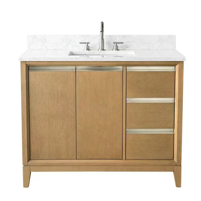 Vanity Art 42 in. W x 22 in. D x 34 in. H Single Sink Bathroom Vanity in Natural Oak with Engineered Marble Top