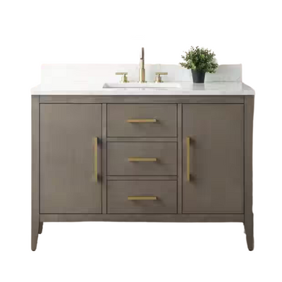 Vanity Art 48 in. W x 22 in. D x 34 in. H Single-Sink Bath Vanity in Driftwood Gray with Engineered Marble Top in Arabescato White