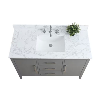 Vanity Art 48 in. W x 22 in. D x 34 in. H Single Sink Bathroom Vanity Cabinet in Cashmere Gray with Engineered Marble Top