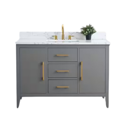 Vanity Art 48 in. W x 22 in. D x 34 in. H Single Sink Bathroom Vanity Cabinet in Cashmere Gray with Engineered Marble Top