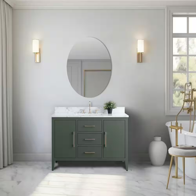 Vanity Art 48 in. W x 22 in. D x 34 in. H Single Sink Bathroom Vanity Cabinet in Vintage Green with Engineered Marble Top