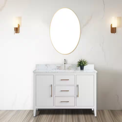 Vanity Art 48 in. W x 22 in. D x 34 in. H Single Sink Bathroom Vanity Cabinet in White with Engineered Marble Top