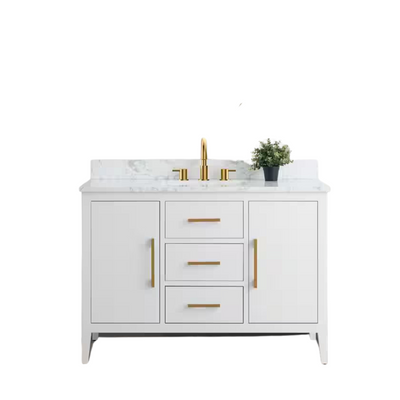 Vanity Art 48 in. W x 22 in. D x 34 in. H Single Sink Bathroom Vanity Cabinet in White with Engineered Marble Top