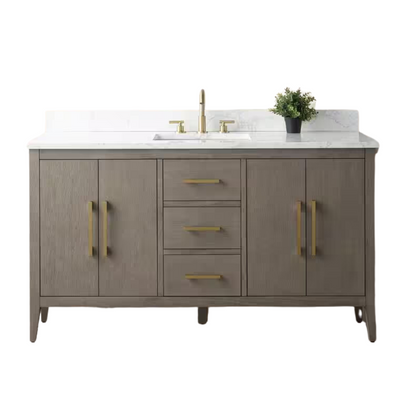 Vanity Art 60 in. W x 22 in. D x 34 in. H Single-Sink Bath Vanity in Driftwood Gray with Engineered Marble Top in Arabescato White