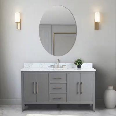 Vanity Art 60 in. W x 22 in. D x 34 in. H Single Sink Bathroom Vanity Cabinet in Cashmere Gray with Engineered Marble Top in White