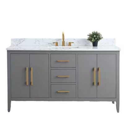 Vanity Art 60 in. W x 22 in. D x 34 in. H Single Sink Bathroom Vanity Cabinet in Cashmere Gray with Engineered Marble Top in White