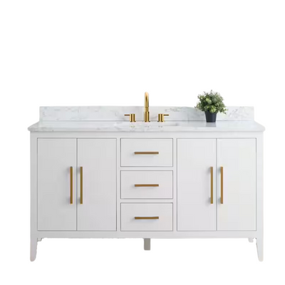 Vanity Art 60 in. W x 22 in. D x 34 in. H Single Sink Bathroom Vanity Cabinet in White with Engineered Marble Top in White