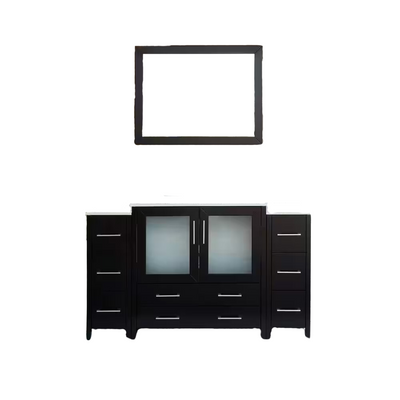 Vanity Art Brescia 60 in. W x 18 in. D x 36 in. H Bathroom Vanity in Espresso with Single Basin Vanity Top in White Ceramic and Mirror