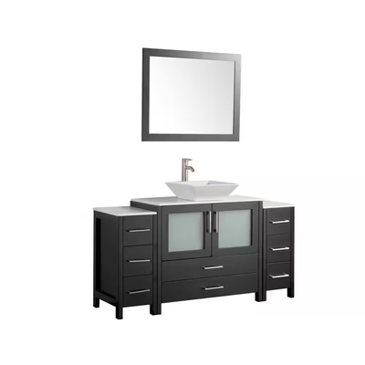 Vanity Art Ravenna 60 in. W Bathroom Vanity in Espresso with Single Basin in White Engineered Marble Top and Mirror