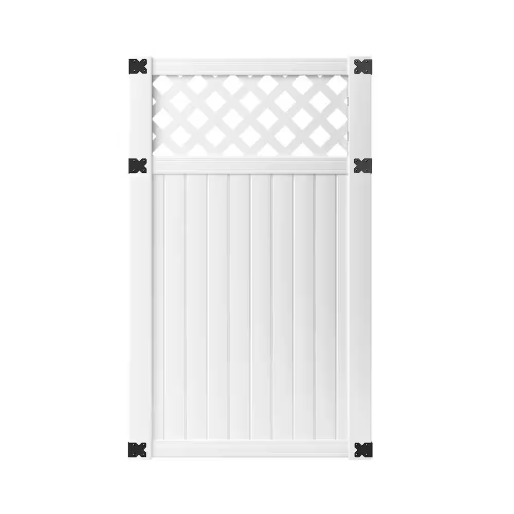 Veranda 3-1/2 ft. W x 6 ft. H White Vinyl Lewiston Lattice Top Fence G ...