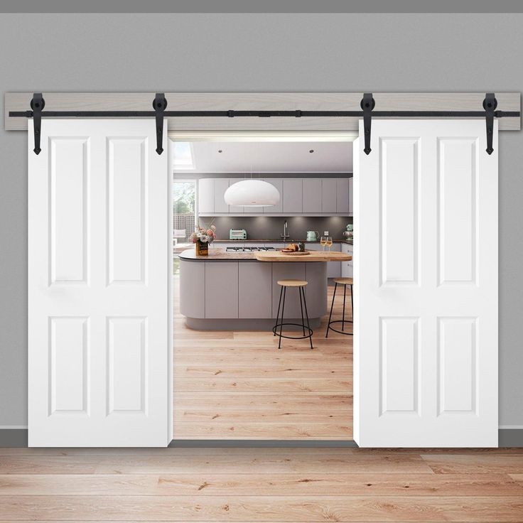 Zeny 12Ft Double Door Sliding Barn Door Hardware Kit - Smoothly and Quietly -Easy to Install - Double Track Kit System - Heavy Duty