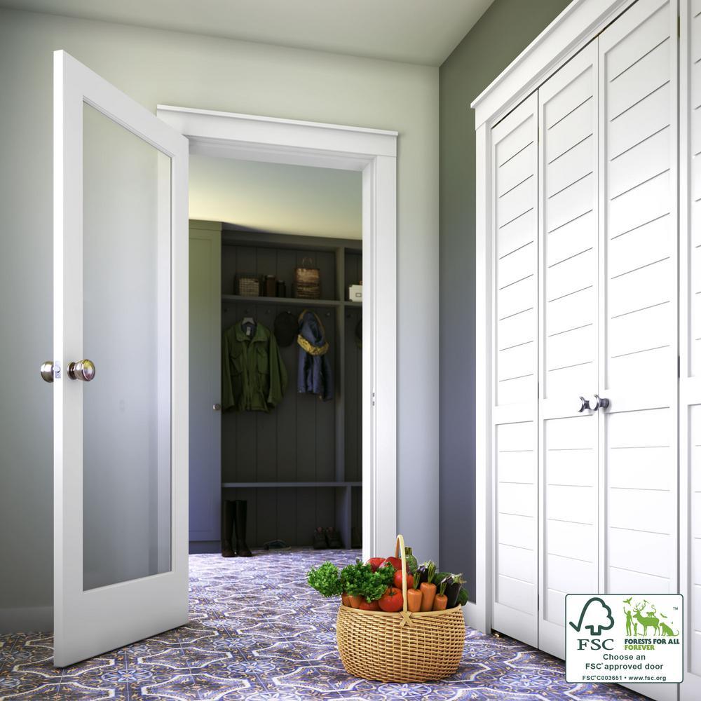28 in. x 80 in. 1-Lite Clear Glass True Divided White Finished Solid Core Wood French Interior Door Slab - Super Arbor