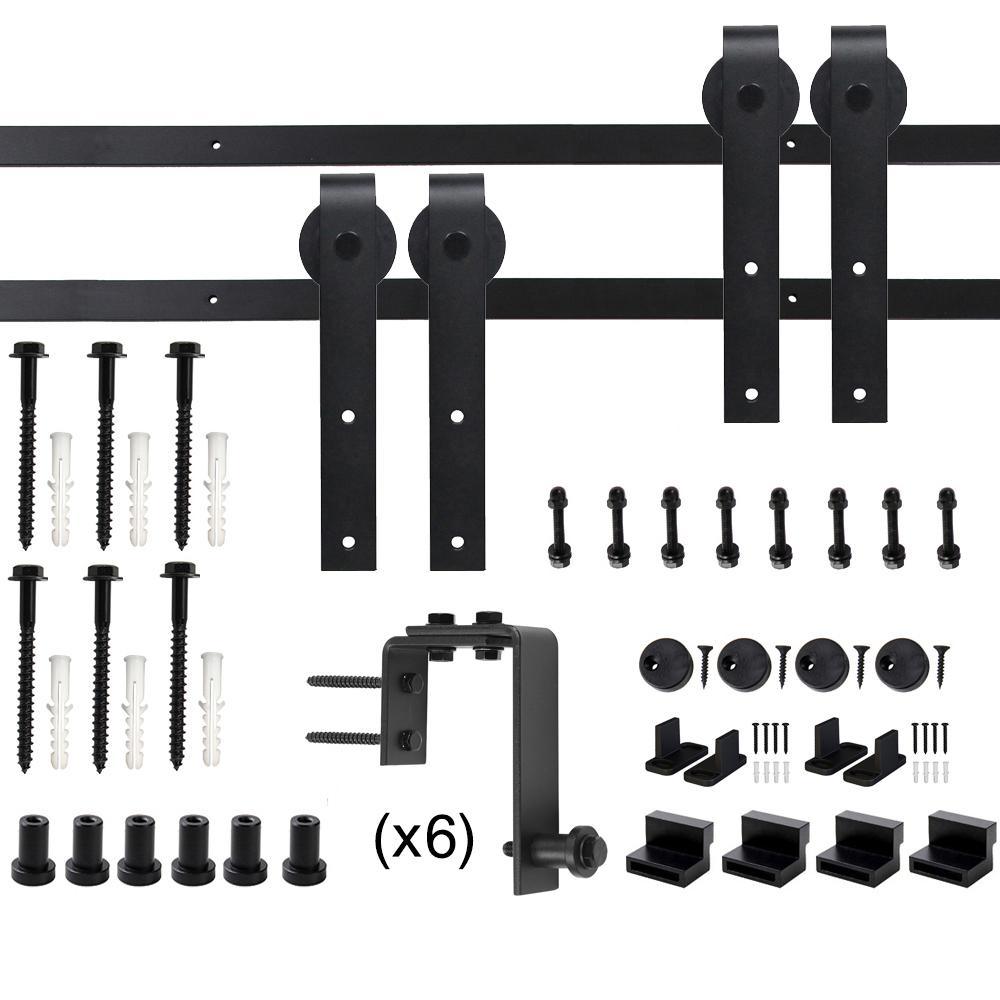 7.5 ft./90 in. Powder Coated Black Heavy-Duty Bypass Double Door Sliding Barn Door Hardware Classic Design Roller - Super Arbor