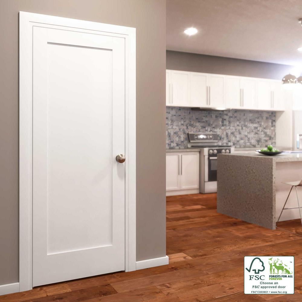30 in. x 80 in. x 1-3/8 in. Shaker White Primed 1-Panel Solid Core Wood Interior Slab Door - Super Arbor