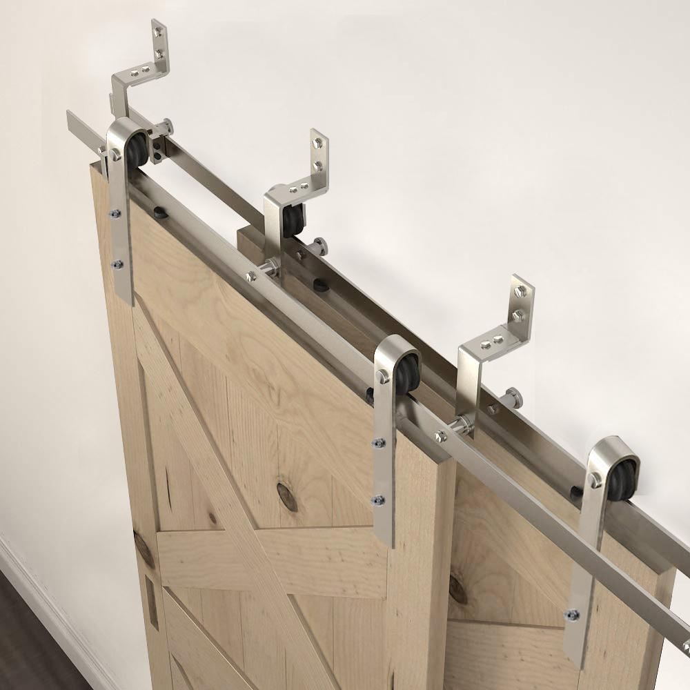 6 ft./72 in. Stainless Steel Sliding Bypass Barn Door Hardware Track Kit for Double Doors Non-Routed Floor Guide - Super Arbor