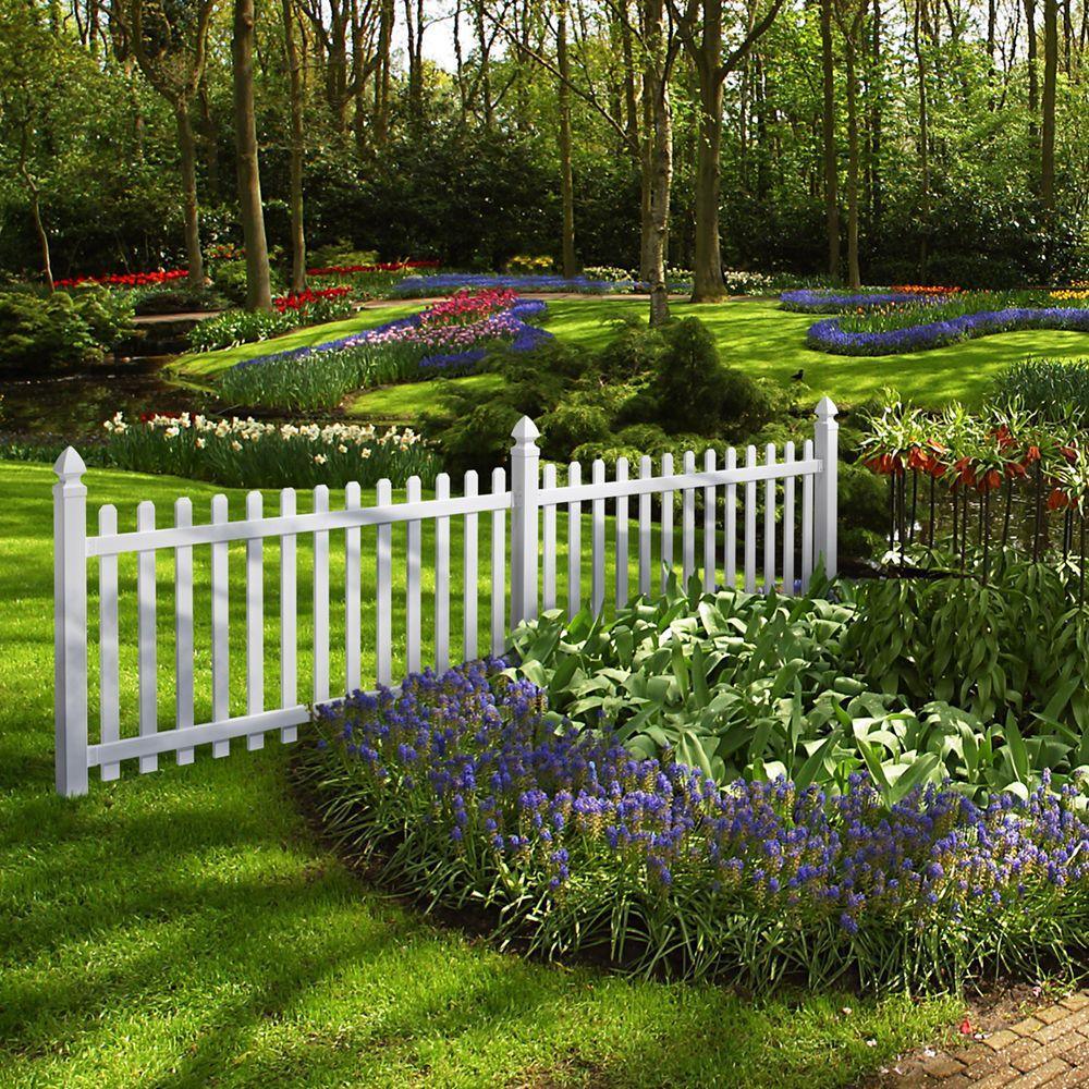 Glendale 4 ft. H x 8 ft. W White Vinyl Spaced Picket Unassembled Fence Panel with Dog Ear Pickets - Super Arbor