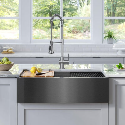 Gunmetal 32.88 in. Stainless Steel 16-Gauge PVD Single Bowl Farmhouse Apron Workstation Kitchen Sink with Accessories