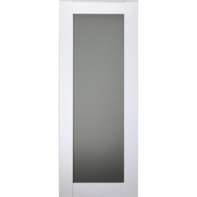 30 in. x 80 in. Smart Pro 207 Polar White Solid Core Wood 1-Lite Frosted Glass Interior Door Slab No Bore