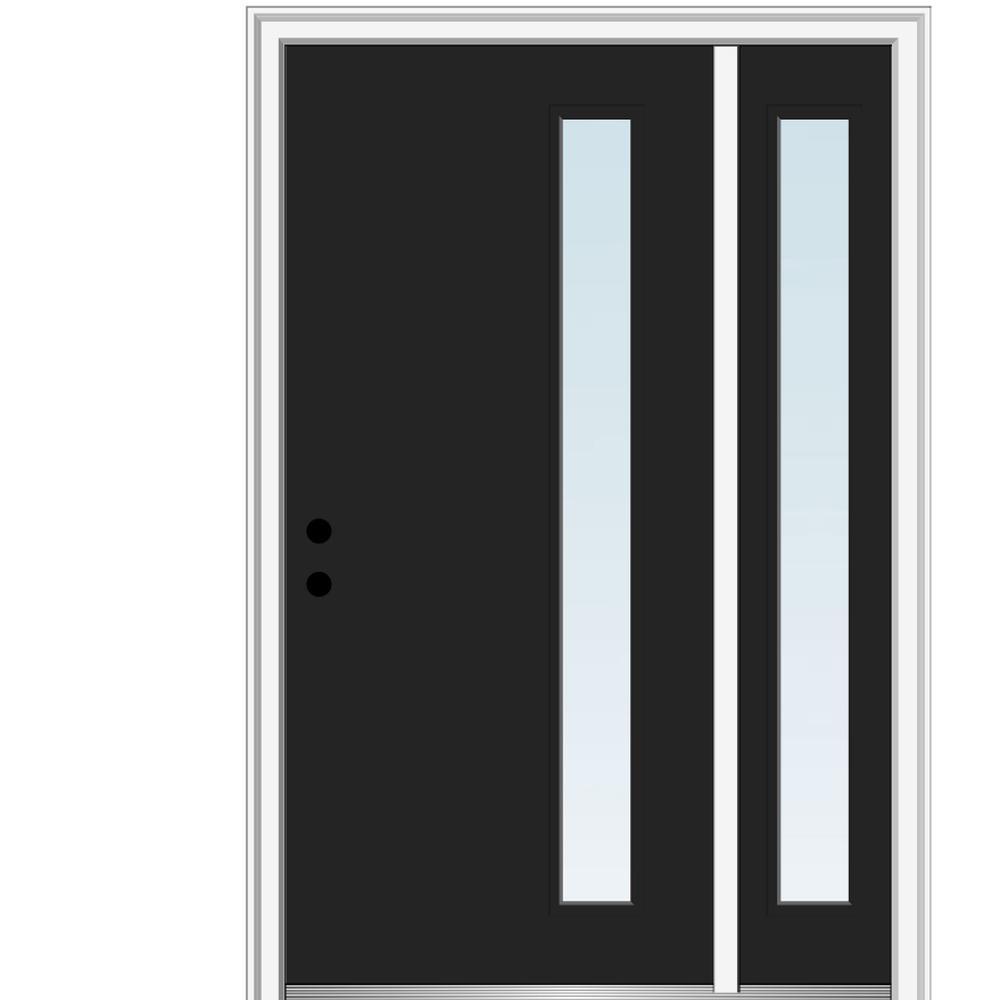 51 in. x 81.75 in. Viola Clear Low-E Left-Hand Inswing 1-Lite Midcentury Painted Steel Prehung Front Door with Sidelite - Super Arbor