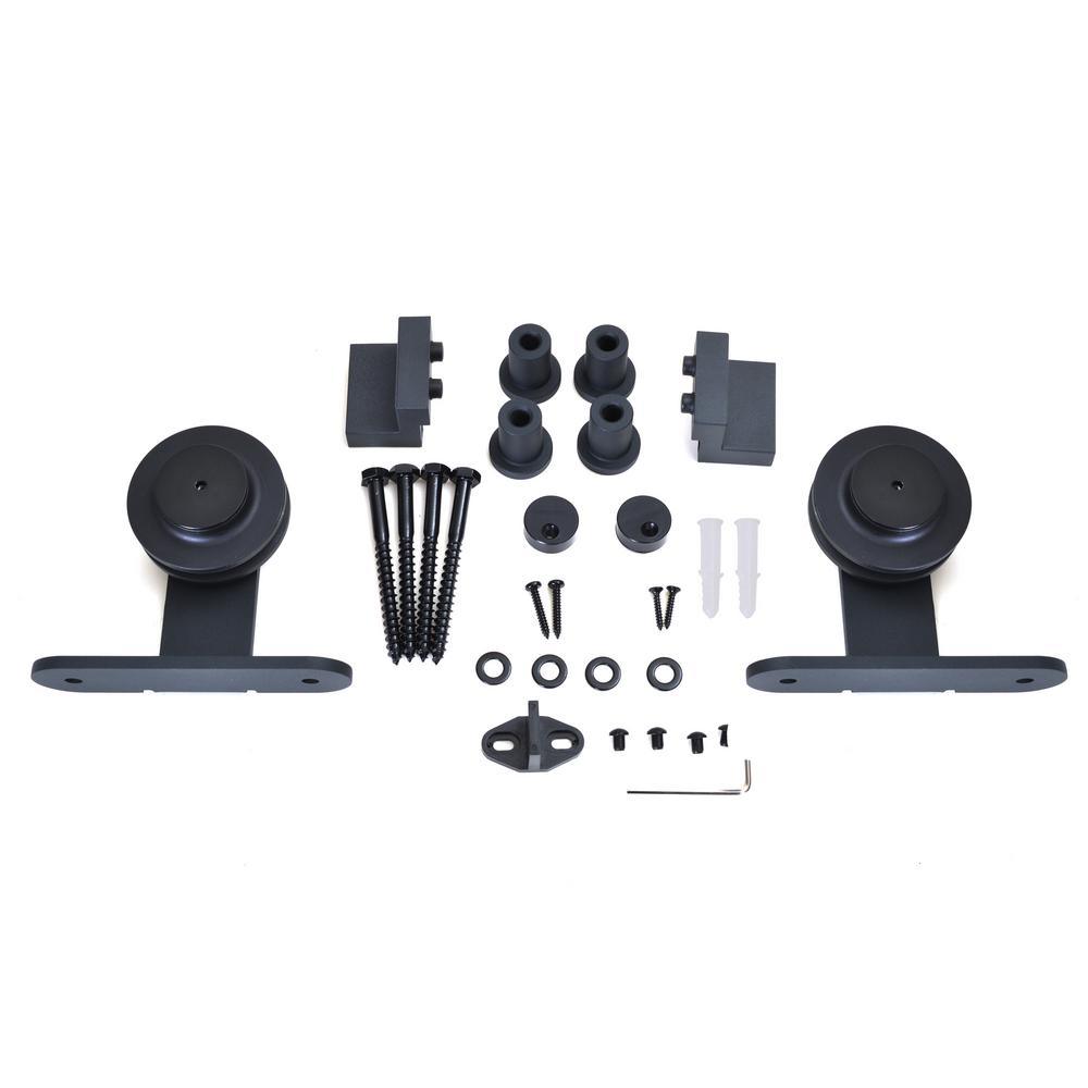 Top Mount 72 in. Matte Black Barn Style Sliding Door Track and Hardware Set - Super Arbor