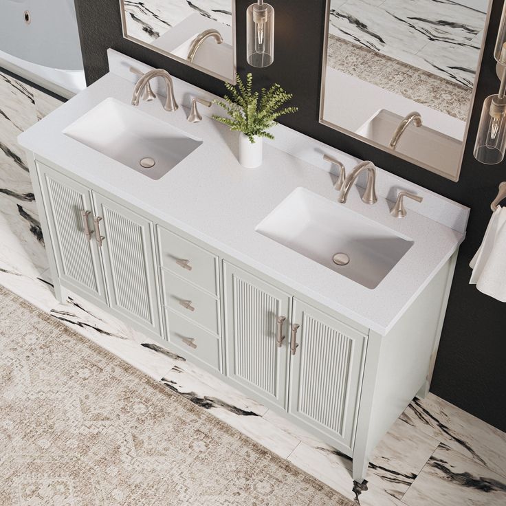Style Selections Alaia 60-in Muse Gray Undermount Double Sink Bathroom Vanity with White Engineered Stone Top