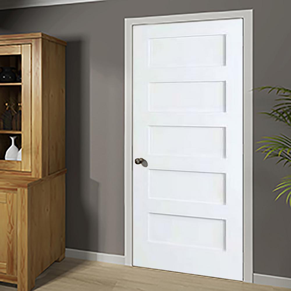30 in. x 80 in. White 5-Panel Shaker Solid Core Wood Interior Door Slab - Super Arbor