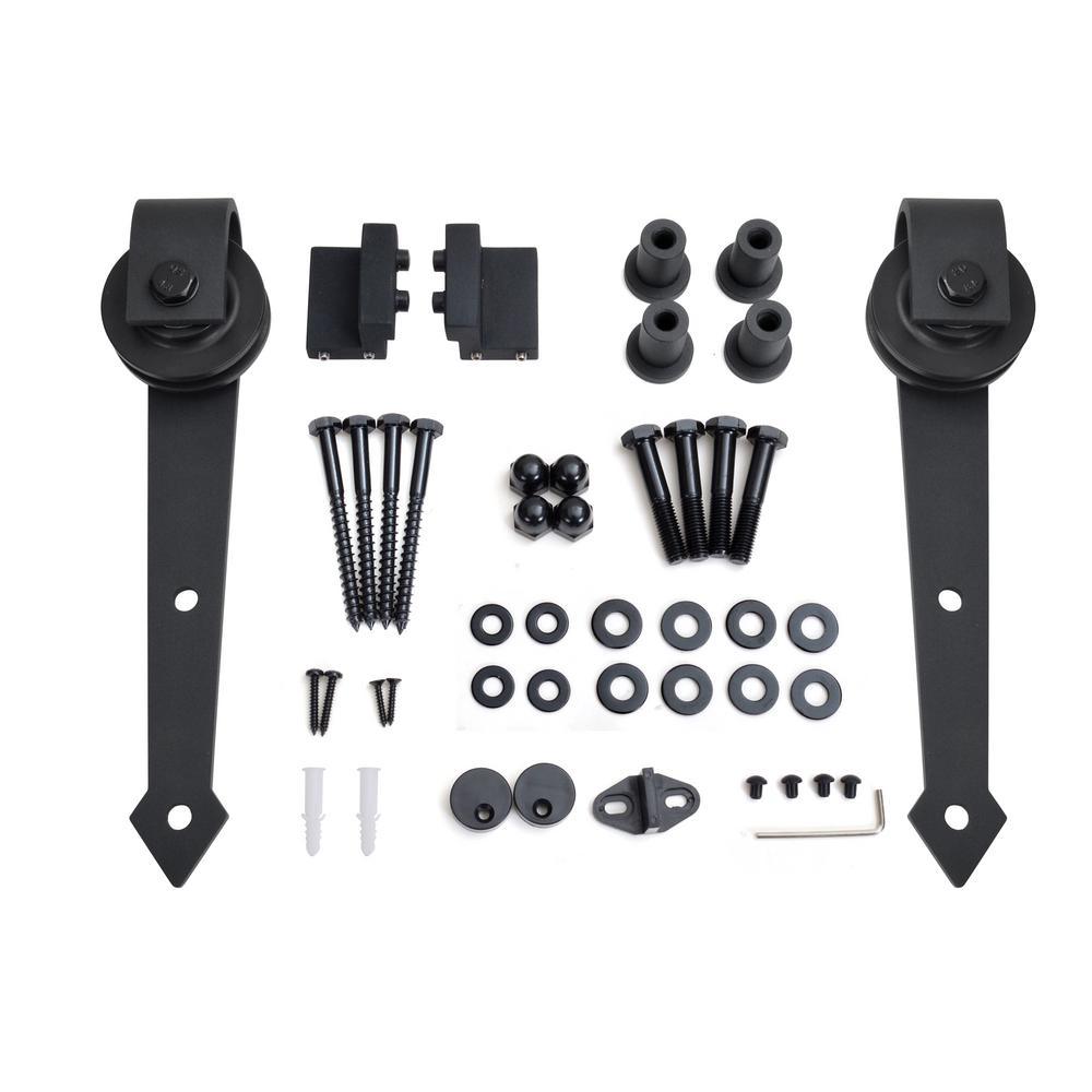 72 in. Matte Black Vintage Arrow Barn Style Sliding Door Track and Hardware Set - Super Arbor