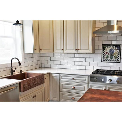 Ganku Farmhouse/Apron-Front Handmade Copper 33 in. Single Bowl Copper Kitchen Sink with Scroll Design