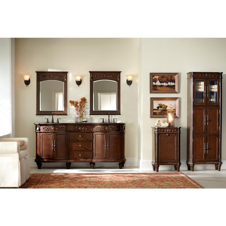26 in. W x 35 in. H Framed Rectangular  Bathroom Vanity Mirror in Antique Cherry