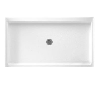 34 in. x 60 in. Solid Surface Single Threshold Center Drain Shower Pan in White - Super Arbor