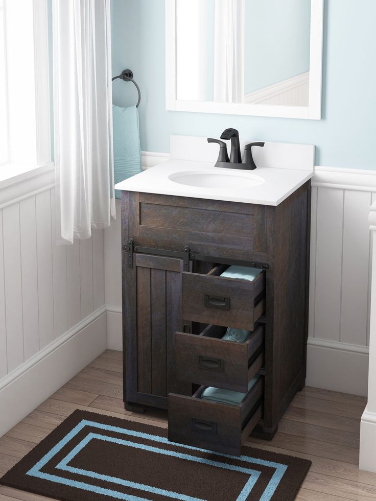 Style Selections Morriston 24-in Distressed Java Undermount Single Sink Bathroom Vanity with White Engineered Stone Top