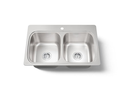 KOHLER Verse Drop-In Stainless Steel 33 in. 1-Hole Double Bowl Kitchen Sink