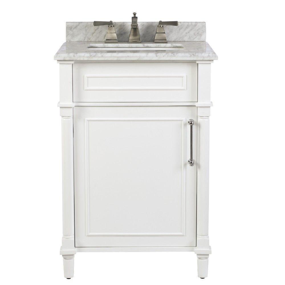 Aberdeen 24 in. W x 20 in. D Bath Vanity in White with Carrara Marble Top with White Sink - Super Arbor