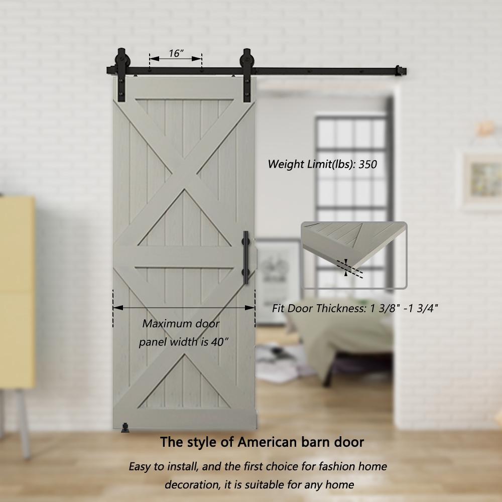 6.6 ft./79 in. Black Steel Straight Strap Sliding Barn Door Track and Hardware Kit w/12 in. Ladder Pull and Flush Handle - Super Arbor