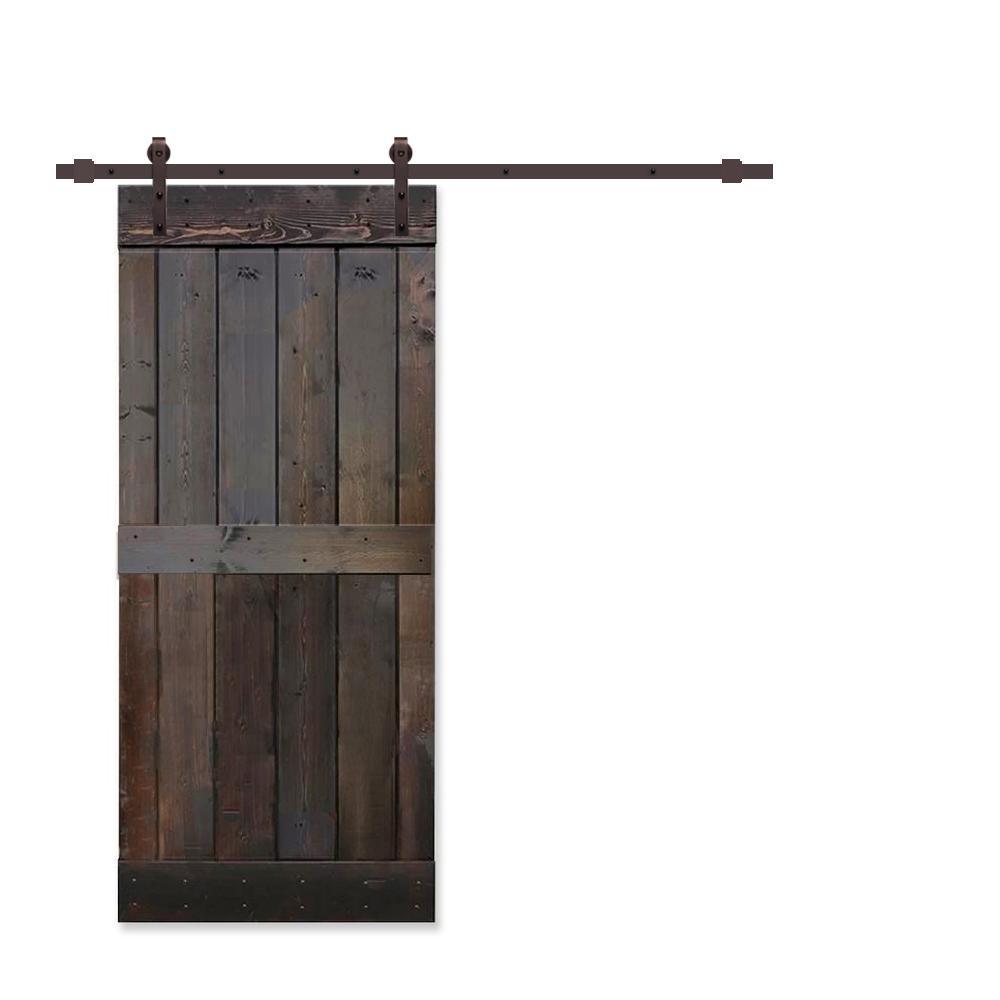 36 in. x 84 in. Mid-Bar White Knotty Pine Wood Interior Sliding Barn Door With Hardware Kit - Super Arbor