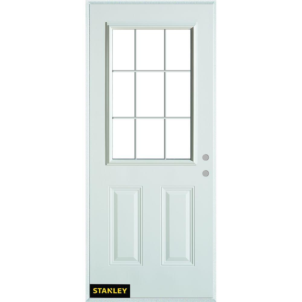 36 in. x 80 in. Colonial 9 Lite 2-Panel Painted White Left-Hand Steel Prehung Front Door with Internal Grille - Super Arbor