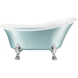 60 in. Fiberglass Double Slipper Clawfoot Non-Whirlpool Bathtub in Glossy Red & White Marble In Matte Lichen Green - Super Arbor