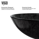 Glass Vessel Bathroom Sink in Gray Onyx and Seville Faucet Set in Matte Black - Super Arbor