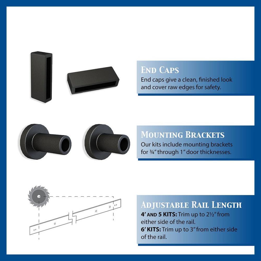 4 ft. Black Solid Steel Mini Sliding Rolling Barn Door Hardware Kit for Double Furniture Wood Doors - Super Arbor