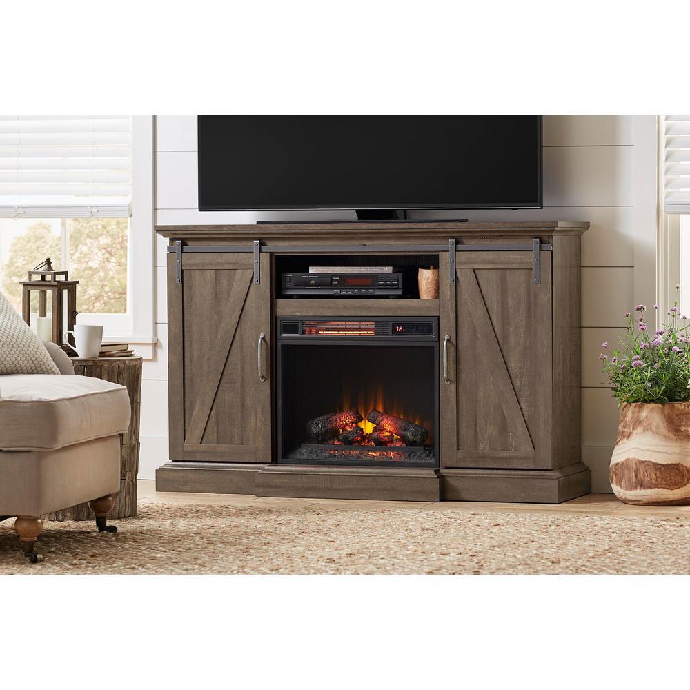 Chestnut Hill 56 in. TV Stand Electric Fireplace with Sliding Barn Door in Ash with Black Top - Super Arbor