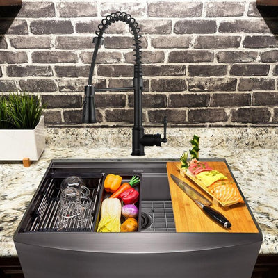 All-in-One Matte Black Finished Stainless Steel 33 in. x 22 in. Farmhouse Apron Mount Kitchen Sink with Faucet
