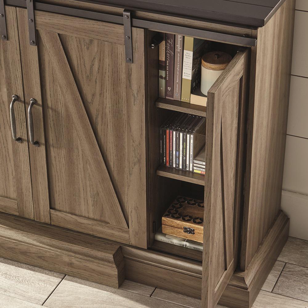 Chestnut Hill 56 in. TV Stand Electric Fireplace with Sliding Barn Door in Ash with Black Top - Super Arbor