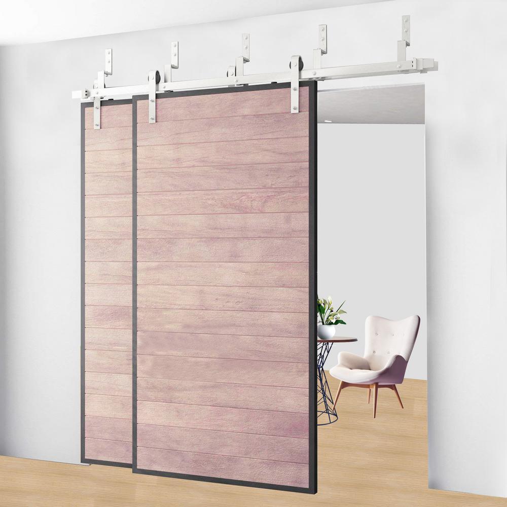 6 ft./72 in. Stainless Steel Sliding Bypass Barn Door Hardware Track Kit for Double Doors Non-Routed Floor Guide - Super Arbor