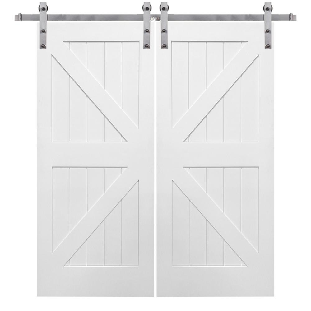 72 in. x 84 in. Primed K-Plank MDF Sliding Barn Door with Hardware Kit - Super Arbor