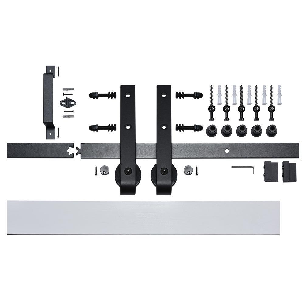 43 in. x 84 in. Z Planked Primed MDF Solid Core Wood Barn Door with Matte Black Sliding Door Hardware Kit - Super Arbor