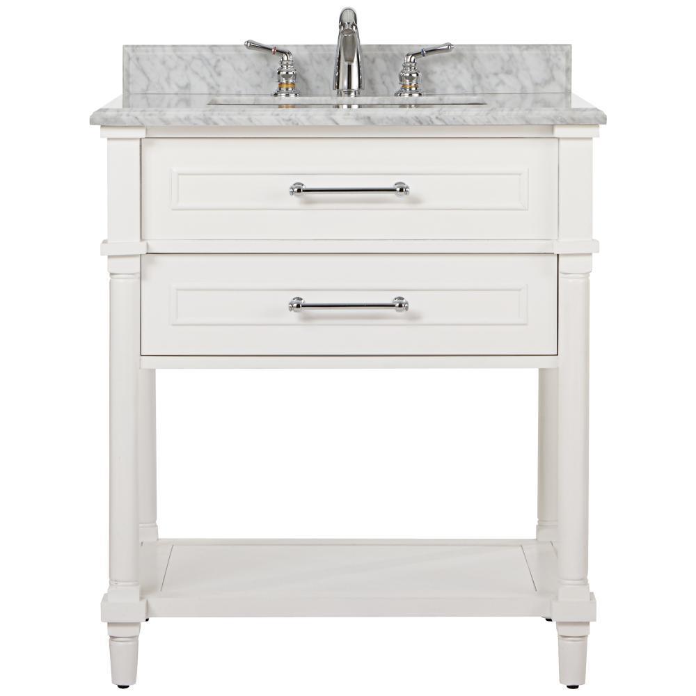Aberdeen 24 in. W x 20 in. D Bath Vanity in White with Carrara Marble Top with White Sink - Super Arbor