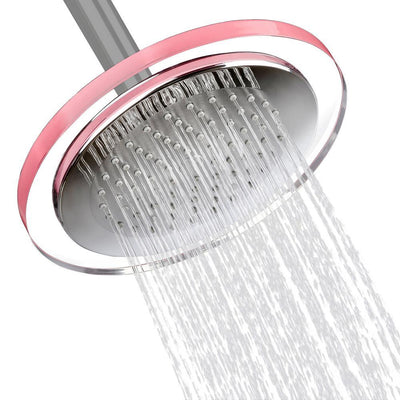 1-Spray 7.68 in. Single Wall Mount Fixed Rain Shower Head in Chrome Pink - Super Arbor